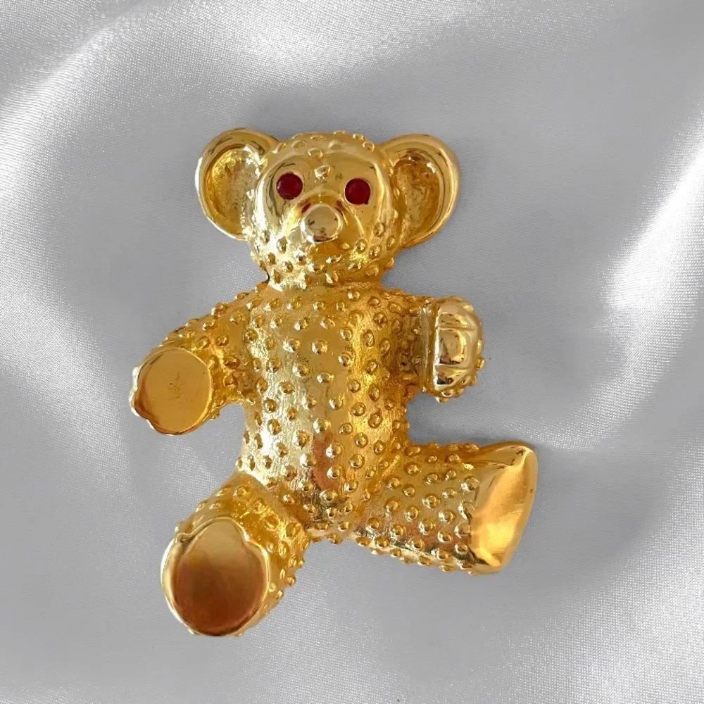 Gold Teddy Bear Brooch Large